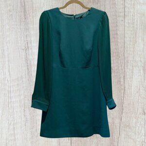 J CREW Pleated Sleeves Foggia Holiday Green Crepe Dress Jade Teal Winter 8P